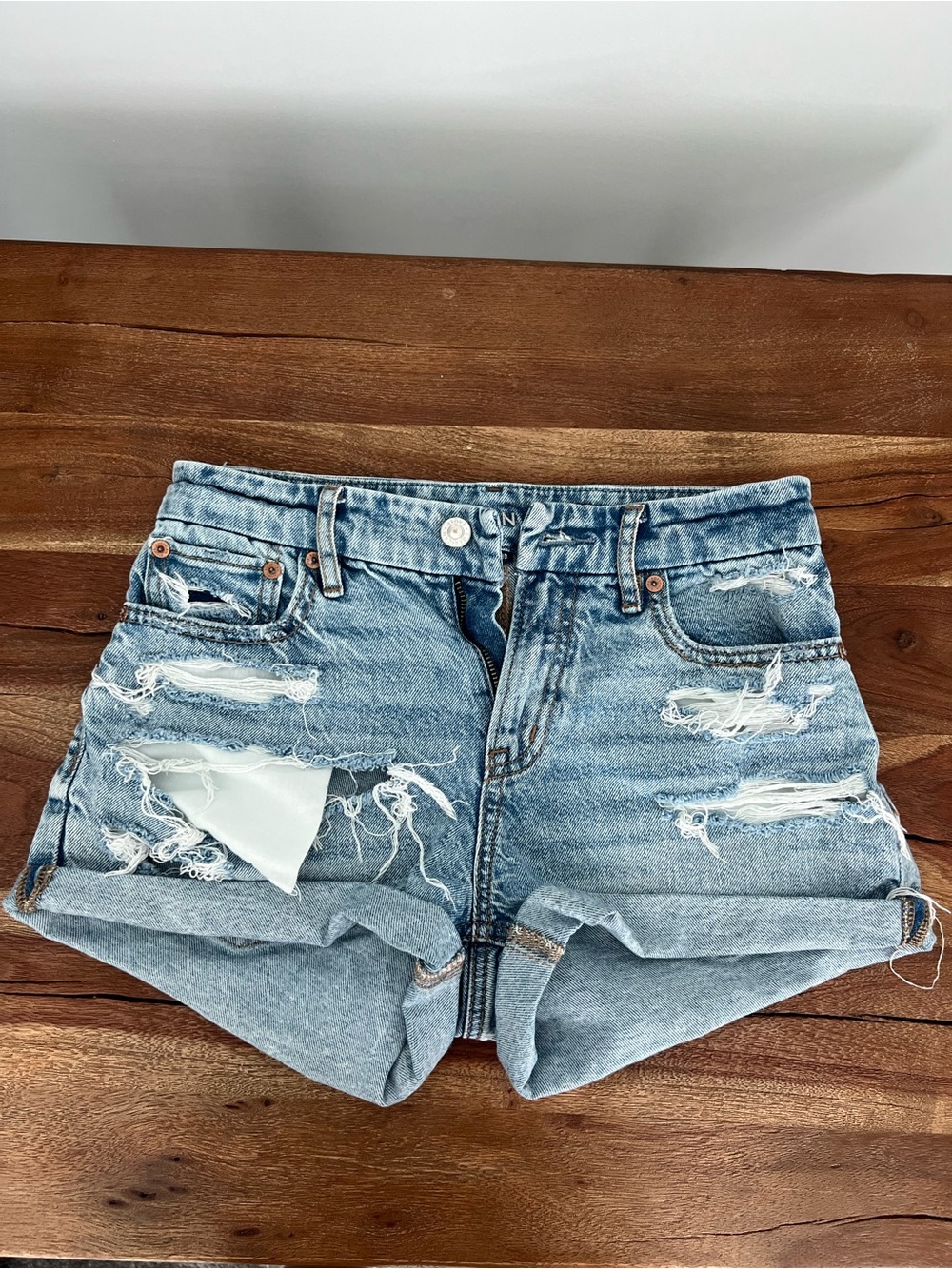American Eagle Outfitters Light Wash Distressed Denim Shorts